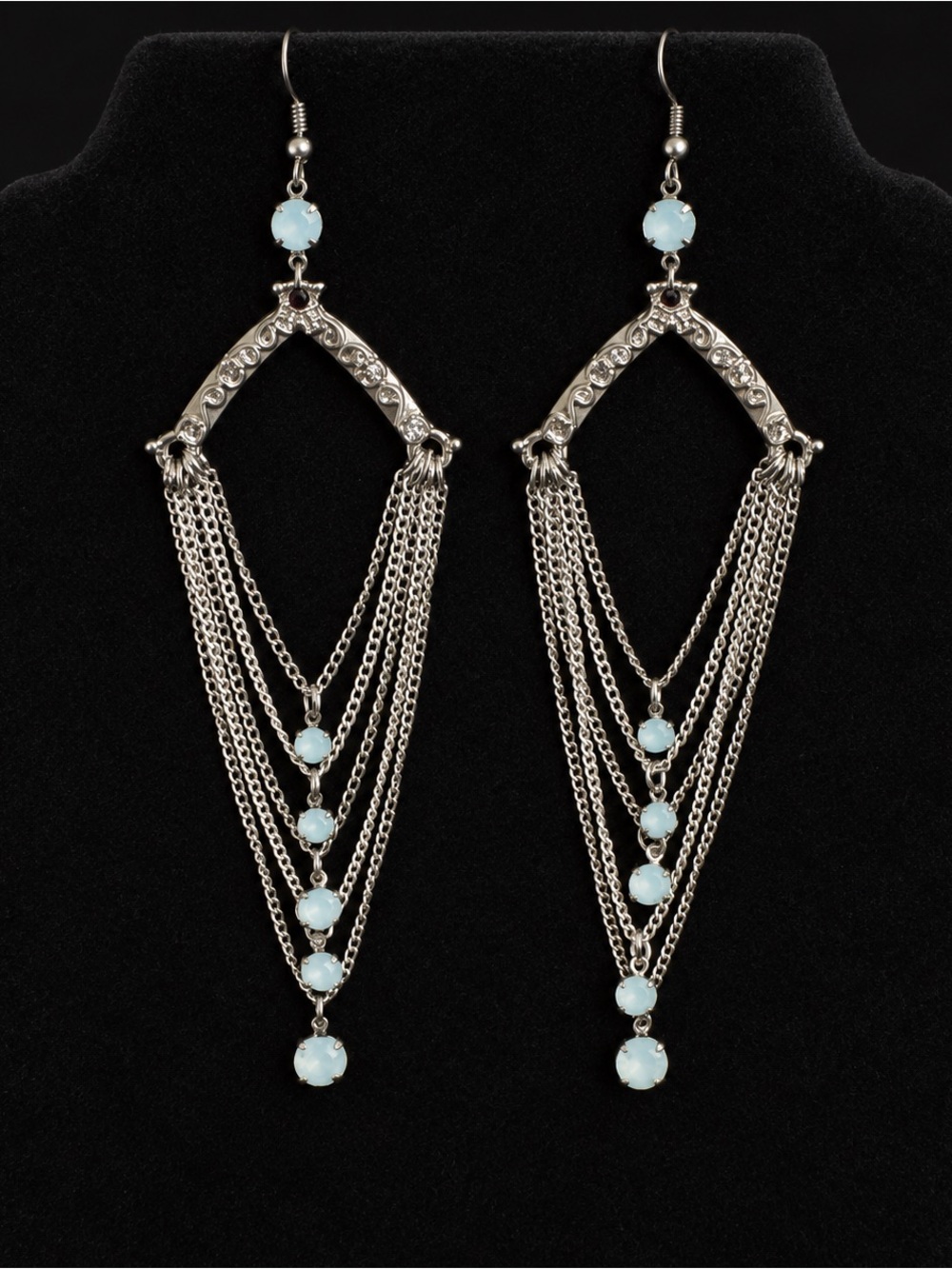 Light Blue Silver-Tone Chain Chandelier Earrings